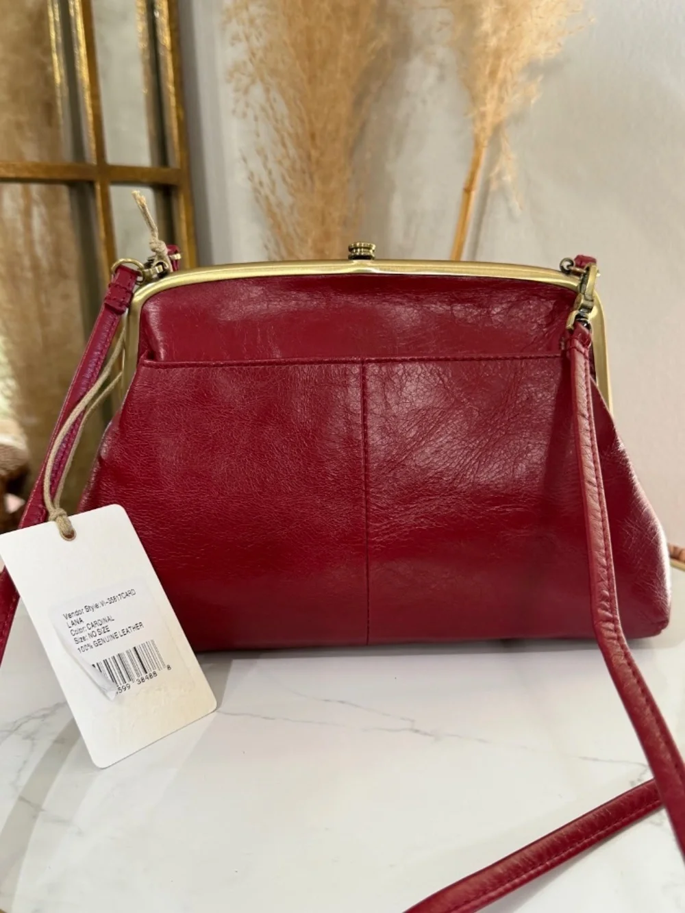 HOBO Women's Red Leather Lana Kisslock Crossbody Bag Convertible Clutch Purse - Picture 2 of 8